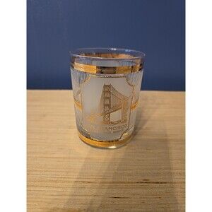 Vtg Culver 22k gold double rocks glass souvenir San Francisco Trolley